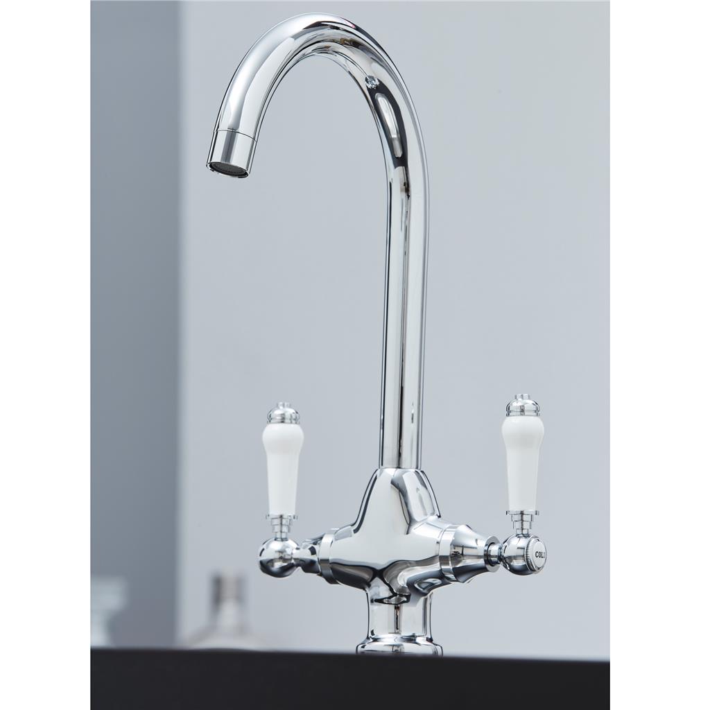 Liquida W22CH Traditional Swivel Spout Twin Lever Chrome Kitchen Mixer Tap